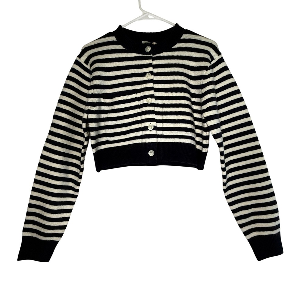 NWT Parentezi Antonella Crop Cardigan S Navy White Striped Wool Blend
